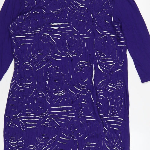 Phase Eight Women Purple UK 16 Knee Length Shift Floral 3/4 Sleeve Dress