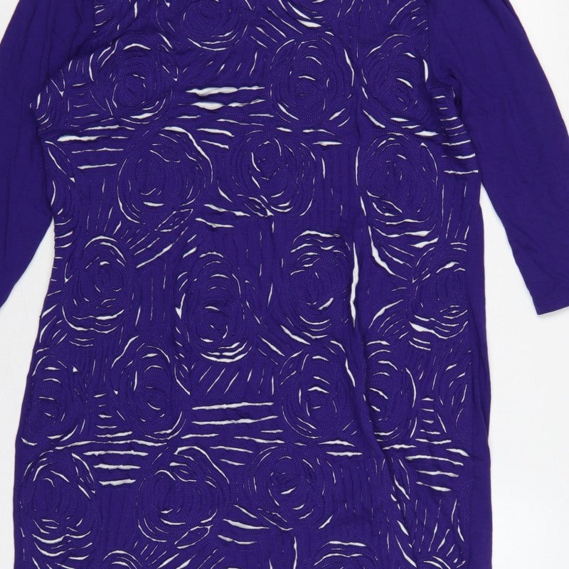Phase Eight Women Purple UK 16 Knee Length Shift Floral 3/4 Sleeve Dress
