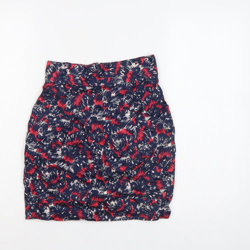 French Connection Women Blue Red UK 6 Floral Pencil Mini Skirt Zip