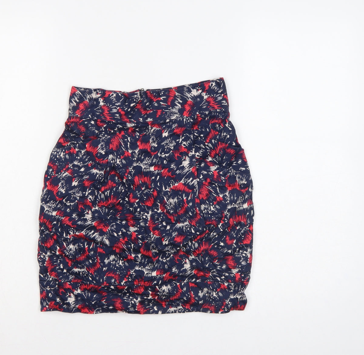 French Connection Women Blue Red UK 6 Floral Pencil Mini Skirt Zip