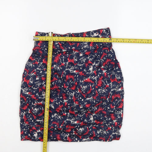 French Connection Women Blue Red UK 6 Floral Pencil Mini Skirt Zip