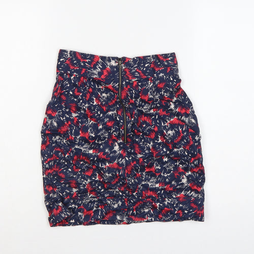 French Connection Women Blue Red UK 6 Floral Pencil Mini Skirt Zip