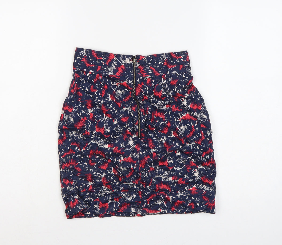French Connection Women Blue Red UK 6 Floral Pencil Mini Skirt Zip