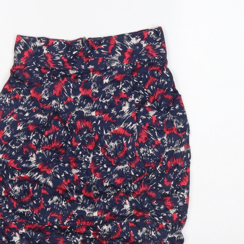 French Connection Women Blue Red UK 6 Floral Pencil Mini Skirt Zip