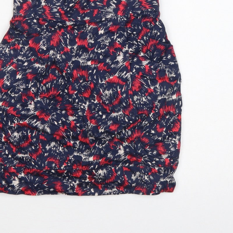 French Connection Women Blue Red UK 6 Floral Pencil Mini Skirt Zip