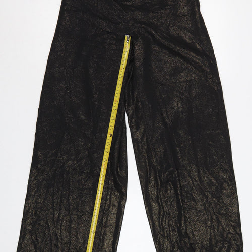 Next Women Black Gold Glitter Wide-Leg Trousers UK 12R Party