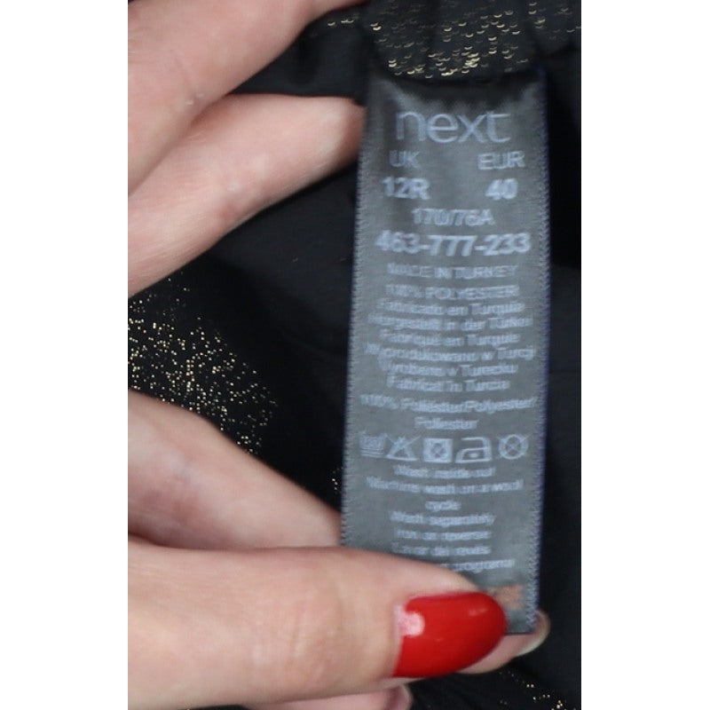 Next Women Black Gold Glitter Wide-Leg Trousers UK 12R Party