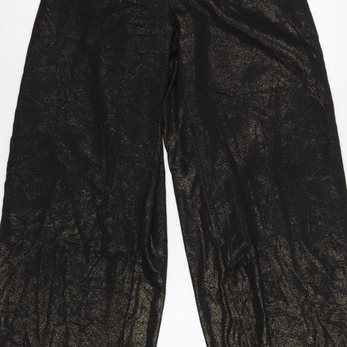 Next Women Black Gold Glitter Wide-Leg Trousers UK 12R Party
