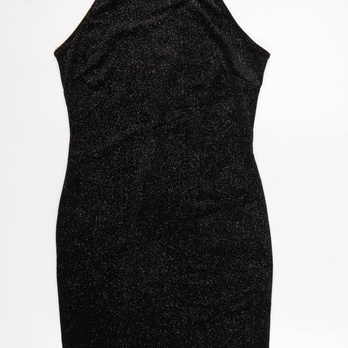 New Look Women Black UK 12 Bodycon Halter Glitter Party Dress