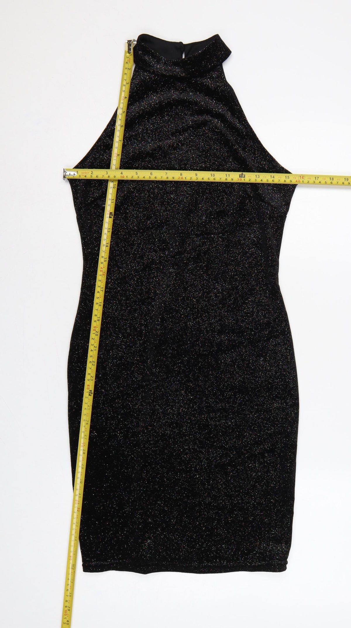 New Look Women Black UK 12 Bodycon Halter Glitter Party Dress