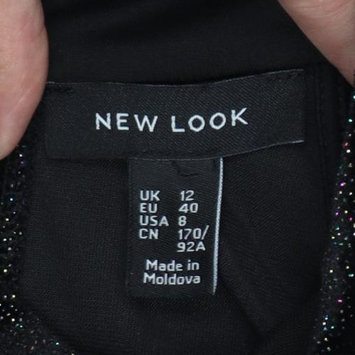 New Look Women Black UK 12 Bodycon Halter Glitter Party Dress