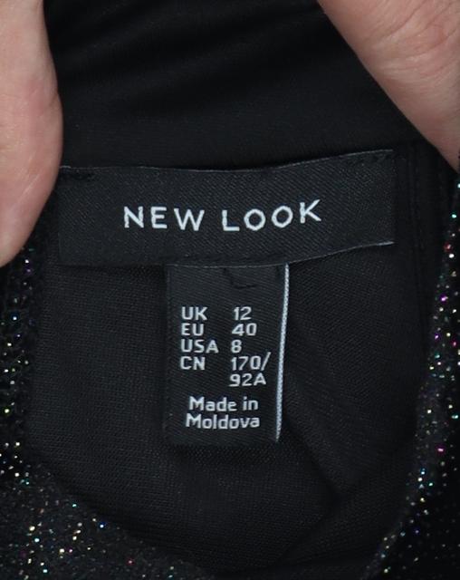 New Look Women Black UK 12 Bodycon Halter Glitter Party Dress