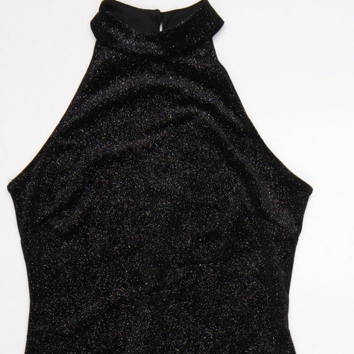 New Look Women Black UK 12 Bodycon Halter Glitter Party Dress