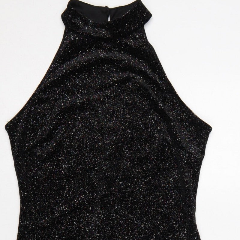 New Look Women Black UK 12 Bodycon Halter Glitter Party Dress