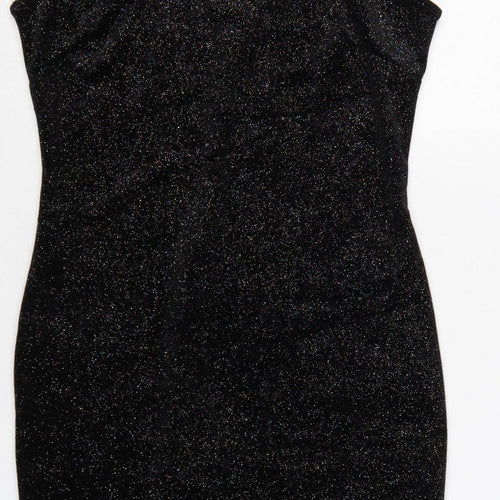 New Look Women Black UK 12 Bodycon Halter Glitter Party Dress