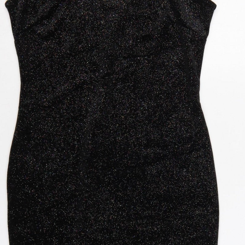 New Look Women Black UK 12 Bodycon Halter Glitter Party Dress