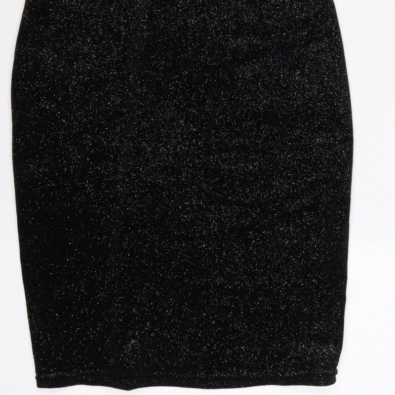 New Look Women Black UK 12 Bodycon Halter Glitter Party Dress