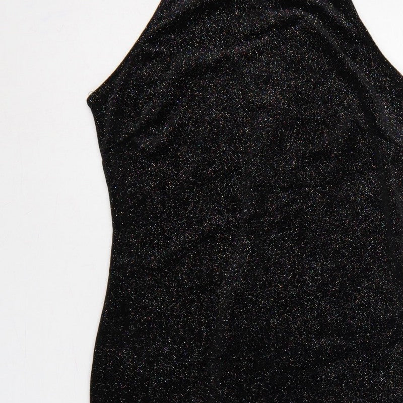 New Look Women Black UK 12 Bodycon Halter Glitter Party Dress