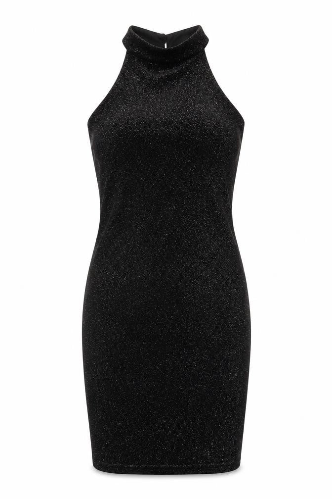 New Look Women Black UK 12 Bodycon Halter Glitter Party Dress