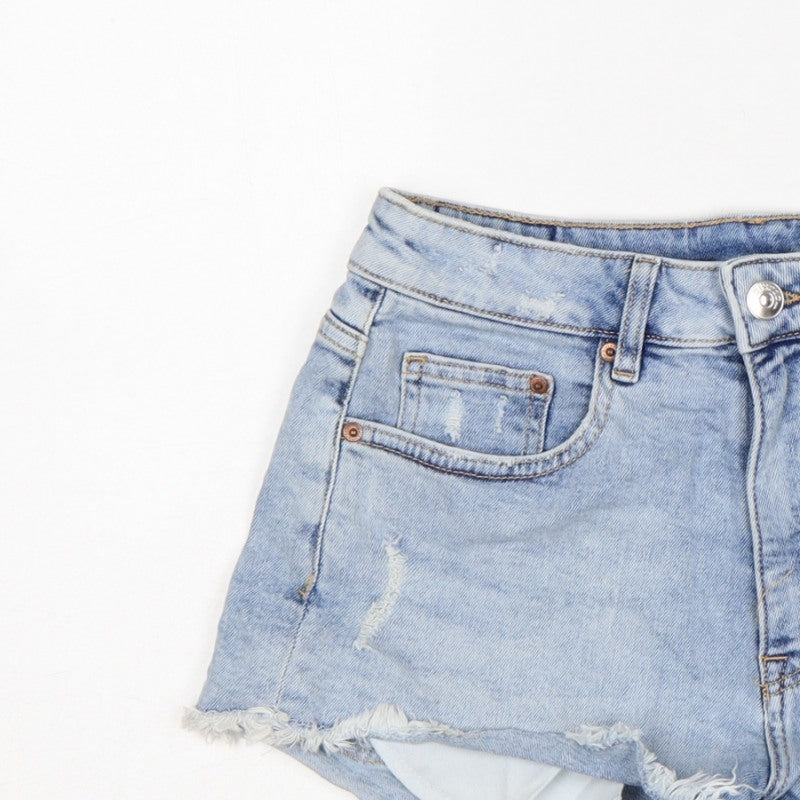 H&M Divided Women Blue UK 12 High Rise Distressed Denim Cut-Off Shorts