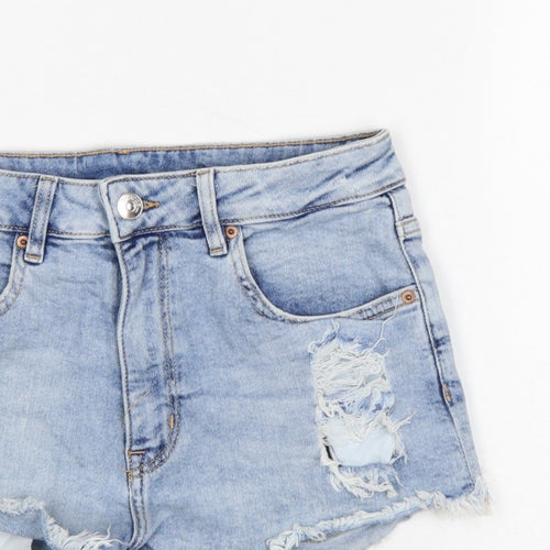 H&M Divided Women Blue UK 12 High Rise Distressed Denim Cut-Off Shorts