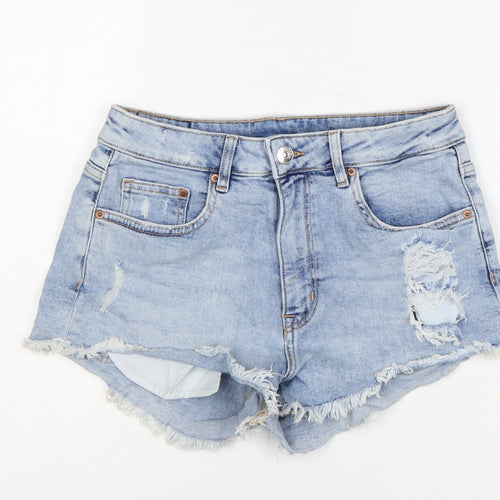 H&M Divided Women Blue UK 12 High Rise Distressed Denim Cut-Off Shorts