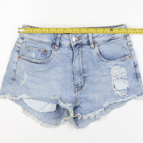 H&M Divided Women Blue UK 12 High Rise Distressed Denim Cut-Off Shorts