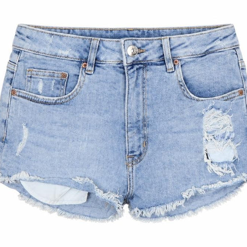 H&M Divided Women Blue UK 12 High Rise Distressed Denim Cut-Off Shorts