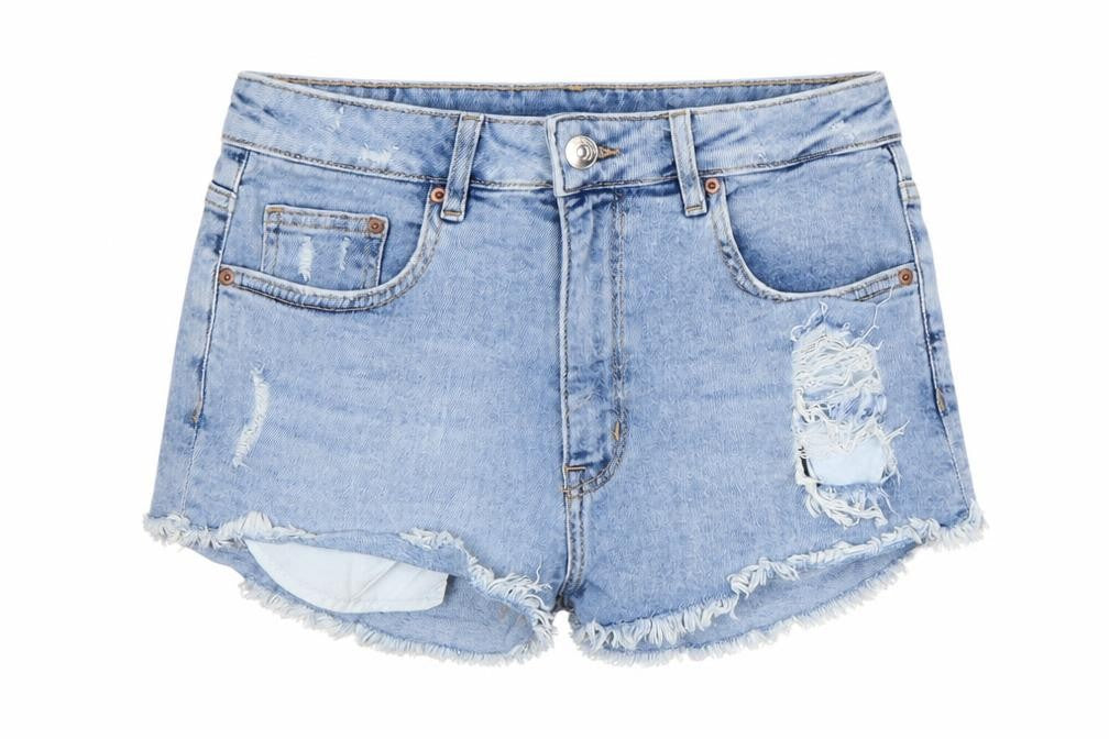 H&M Divided Women Blue UK 12 High Rise Distressed Denim Cut-Off Shorts