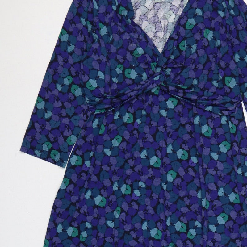 East Women’s Multicoloured Floral Wrap Dress Size 18 V-Neck Jersey