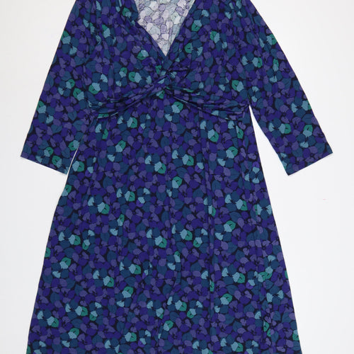 East Women’s Multicoloured Floral Wrap Dress Size 18 V-Neck Jersey