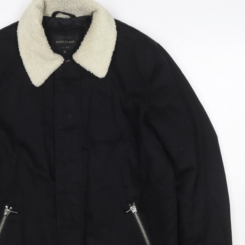 River Island Men's Black S Basic Padded Jacket Teddy Collar