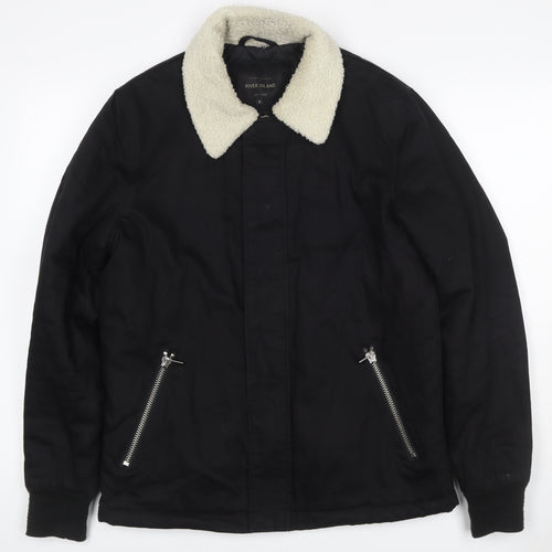 River Island Men's Black S Basic Padded Jacket Teddy Collar