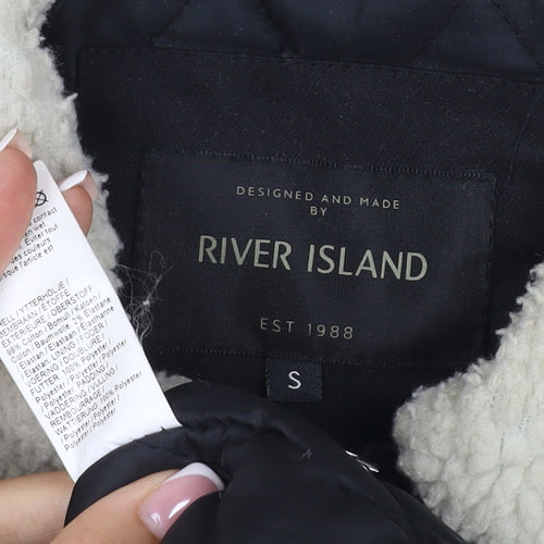 River Island Men's Black S Basic Padded Jacket Teddy Collar