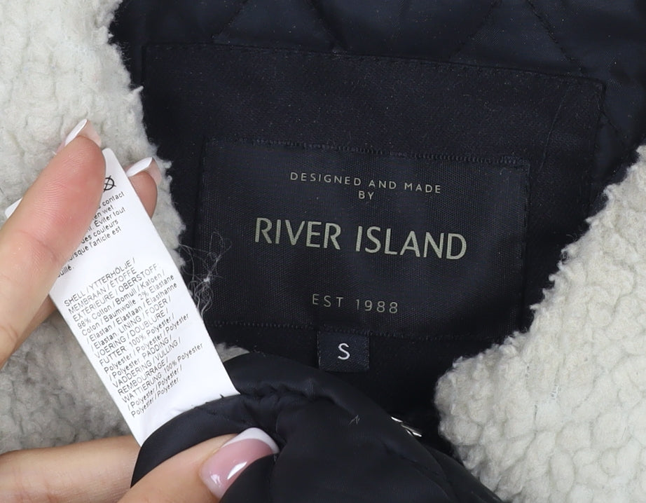River Island Men's Black S Basic Padded Jacket Teddy Collar
