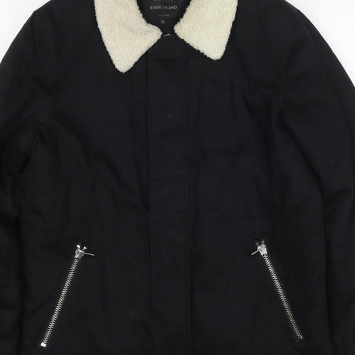 River Island Men's Black S Basic Padded Jacket Teddy Collar