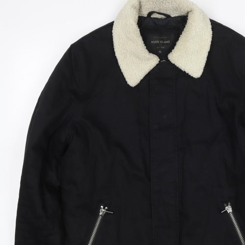 River Island Men's Black S Basic Padded Jacket Teddy Collar