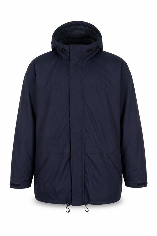Front view of Mountain Venture Men’s Blue 7XL Hooded Parka Jacket Outdoor