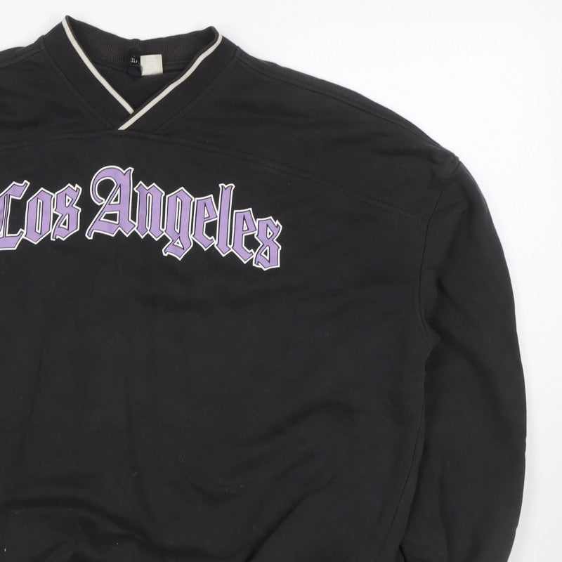 H&M Divided Women Black XXS Los Angeles V-Neck Pullover Sweatshirt