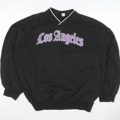 H&M Divided Women Black XXS Los Angeles V-Neck Pullover Sweatshirt