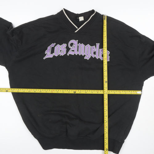H&M Divided Women Black XXS Los Angeles V-Neck Pullover Sweatshirt