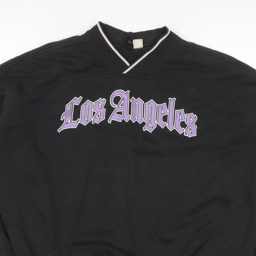 H&M Divided Women Black XXS Los Angeles V-Neck Pullover Sweatshirt