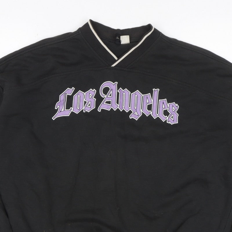 H&M Divided Women Black XXS Los Angeles V-Neck Pullover Sweatshirt