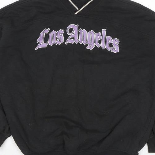 H&M Divided Women Black XXS Los Angeles V-Neck Pullover Sweatshirt