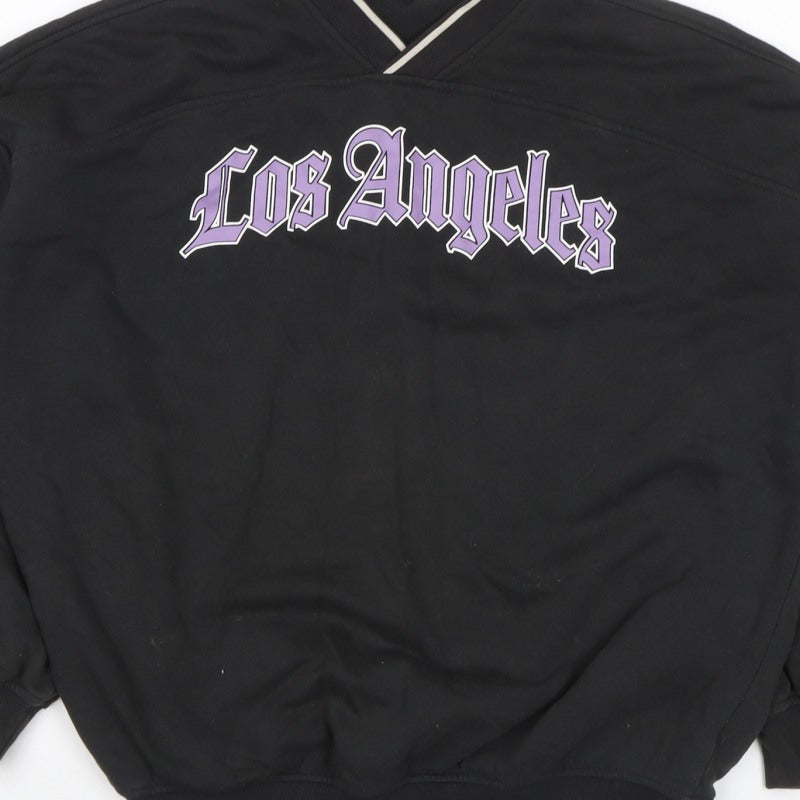 H&M Divided Women Black XXS Los Angeles V-Neck Pullover Sweatshirt