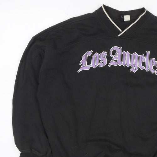 H&M Divided Women Black XXS Los Angeles V-Neck Pullover Sweatshirt