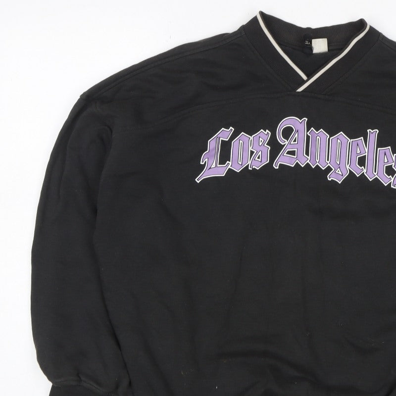 H&M Divided Women Black XXS Los Angeles V-Neck Pullover Sweatshirt