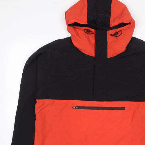 Topman Men's Black Orange L Hooded Anorak Windbreaker Jacket