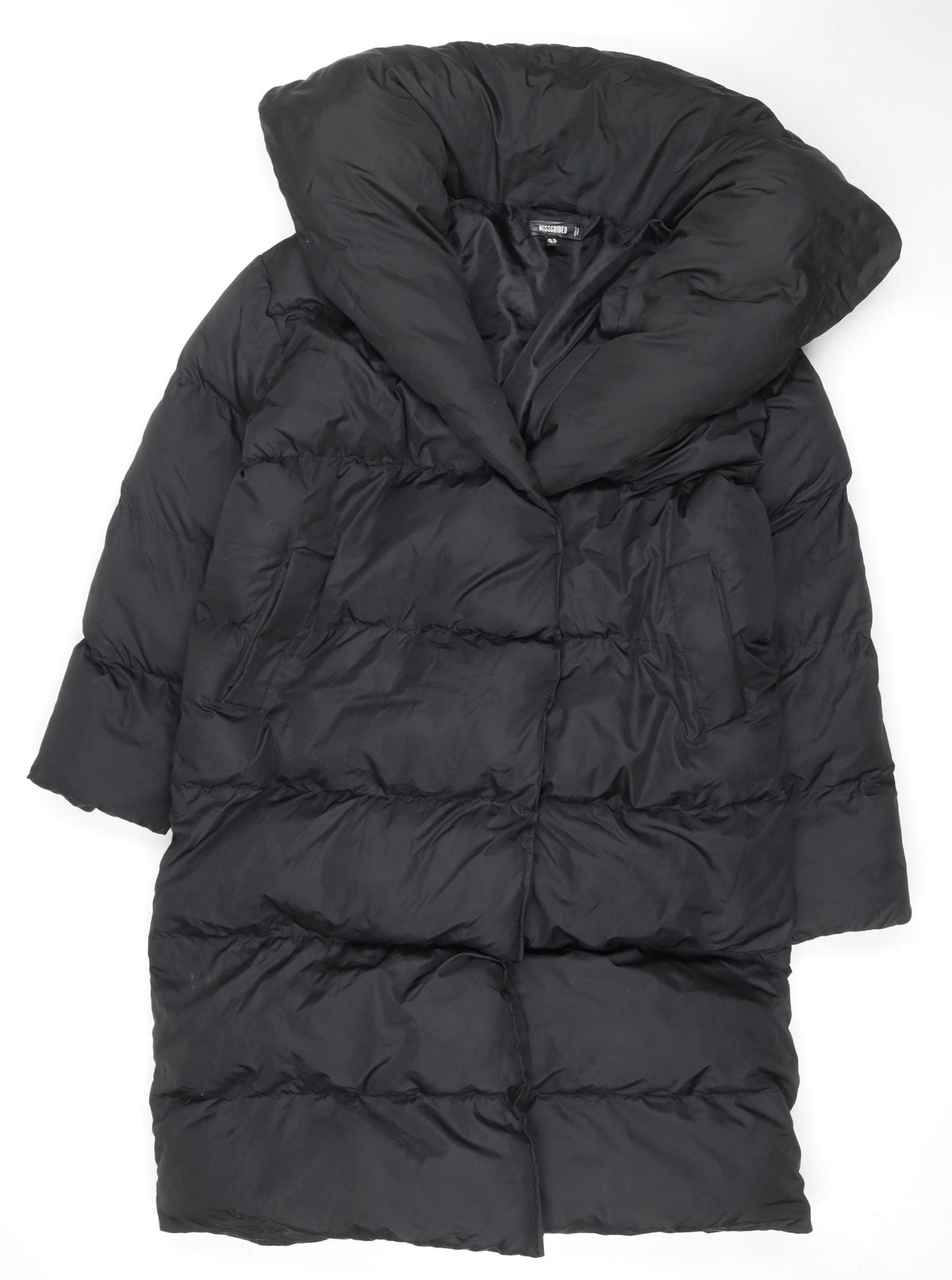 Missguided Women’s Black UK 10 Long Quilted Puffer Jacket Coat