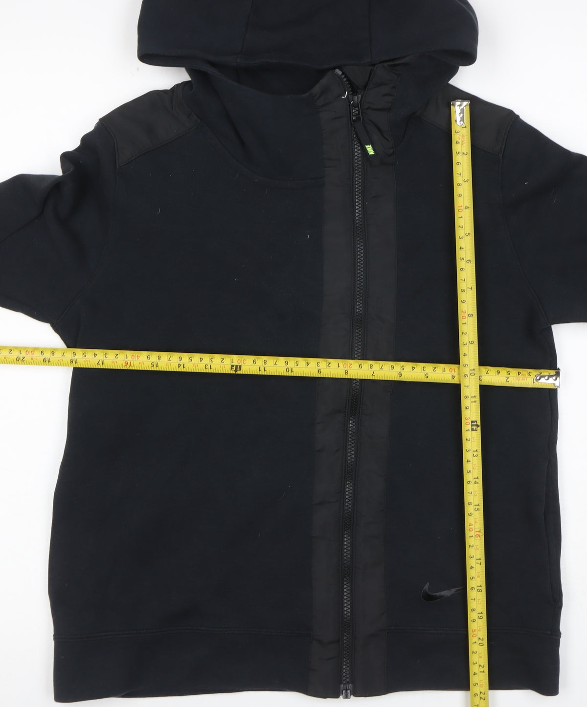 Brand and care label for Nike Teens Black L Full Zip Hooded Sweatshirt Logo Cotton Blend